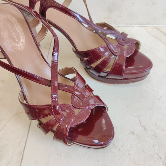 Wine Red 4" Strappy Heels Elie Tahari - Picture 9 of 10